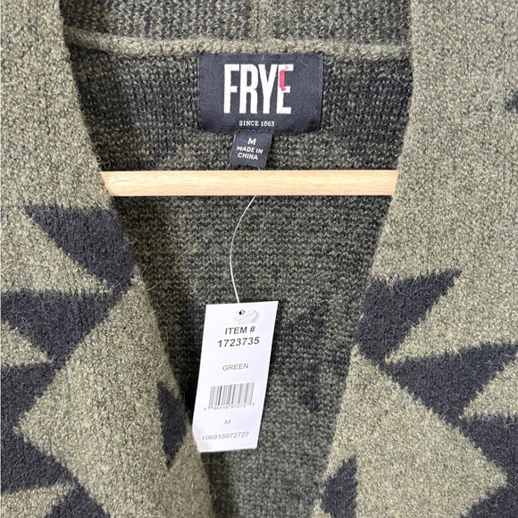 Frye Cozy Open Hang Cardigan Green Size Medium New with Tags Aztec - Picture 3 of 7